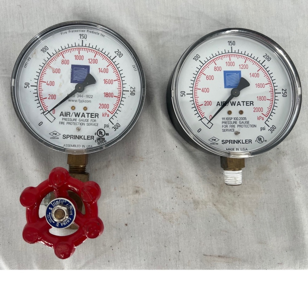 FPPI Fire Sprinkler Air Water Pressure Gauges 300‎ PSI with TrimFit Valve Set
